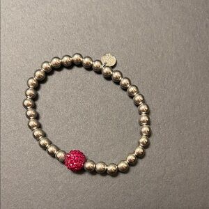 Rustic Cuff Silver Bracelet with Red Accent